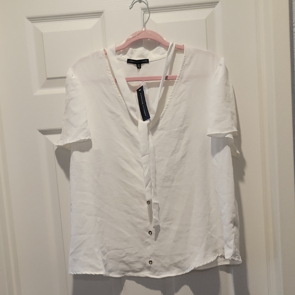 Adrienne Vittadini White Blouse with Button Detail